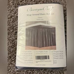 Dark Grey Wrap Around Elastic Bedskirt - Queen Size Bed - 17" Drop - NWT